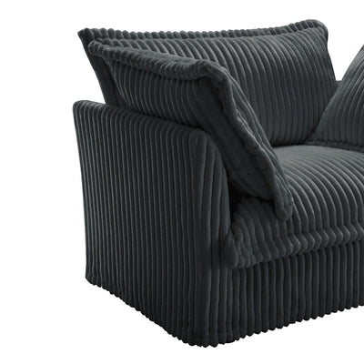 Slipcovered U Shape Sectional Wide and Deep Seat Sofa Couch, 4 Seater Sofa with French Edges Design Multiple Big Pillows, Soft Deep Seat Comfy Cloud Couch for Living Room, Apartment, Gray Corduroy