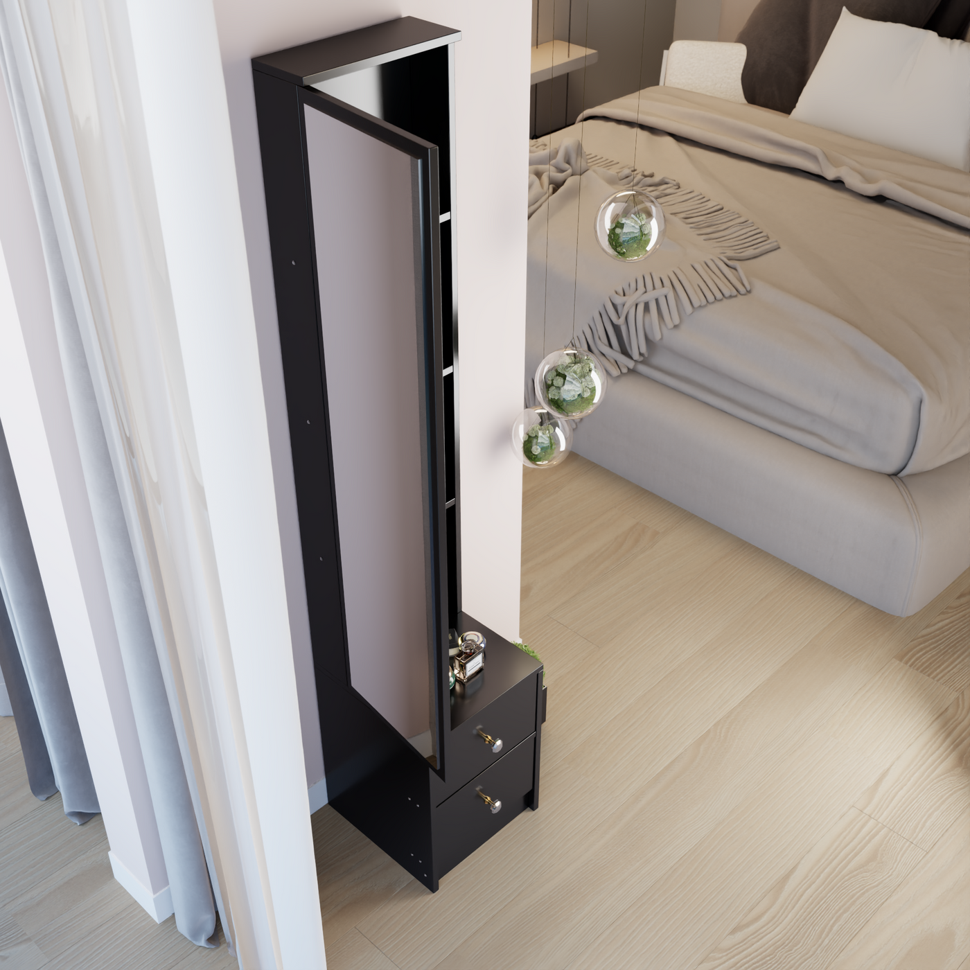 Length 11.8' x Width 15.7' x Height 63' Simple Stylish Dressing Mirror Cabinet, Full Body Mirror Cabinet, Extra Large Mirror, Multi Layer High Capacity Storage, Use Alone or In Conjunction With Vanity