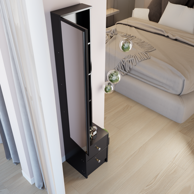 Length 11.8' x Width 15.7' x Height 63' Simple Stylish Dressing Mirror Cabinet, Full Body Mirror Cabinet, Extra Large Mirror, Multi Layer High Capacity Storage, Use Alone or In Conjunction With Vanity