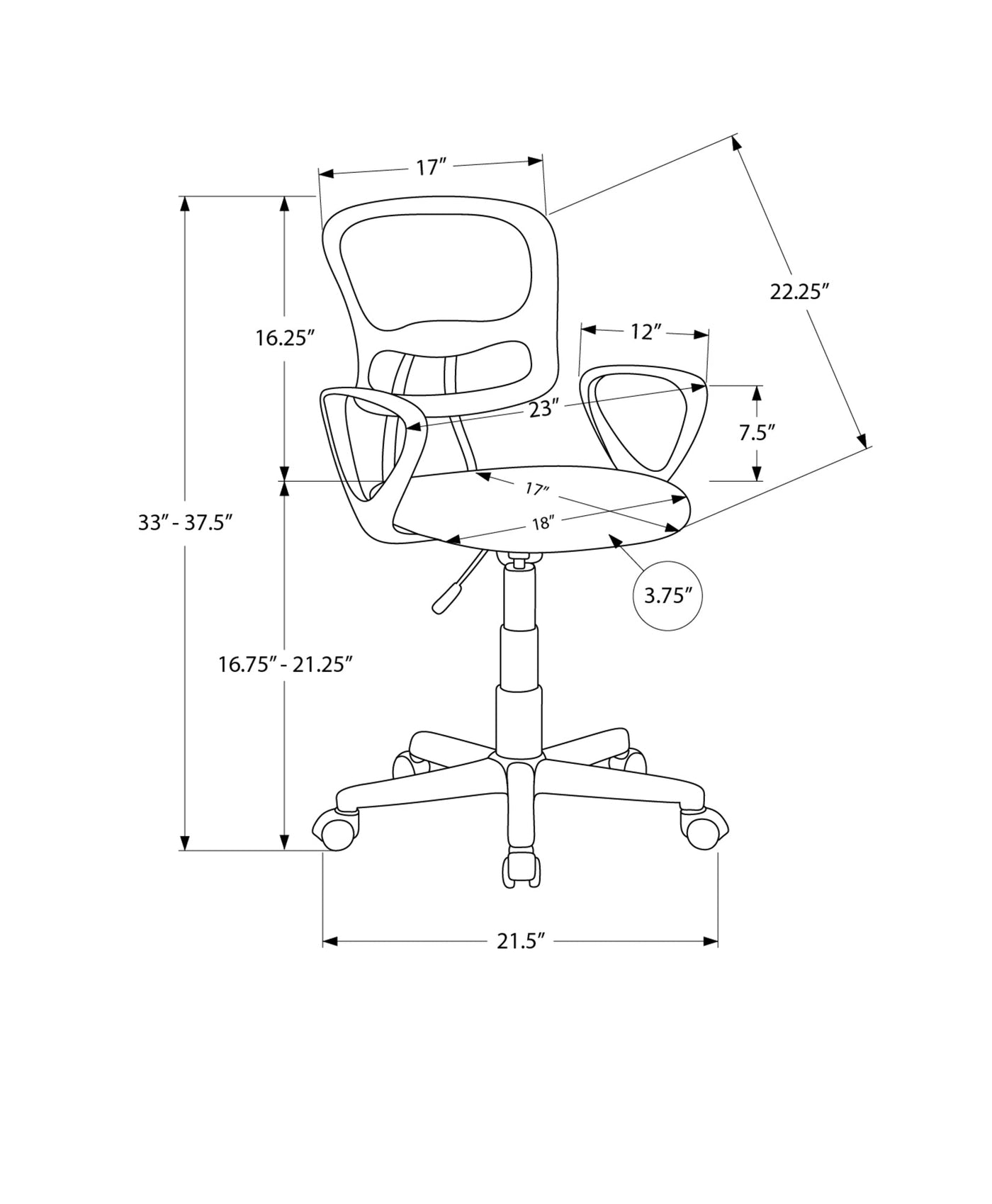 Office Chair, Adjustable Height, Swivel, Ergonomic, Armrests, Computer Desk, Work, Juvenile, Grey Mesh, Black Metal, Contemporary, Modern