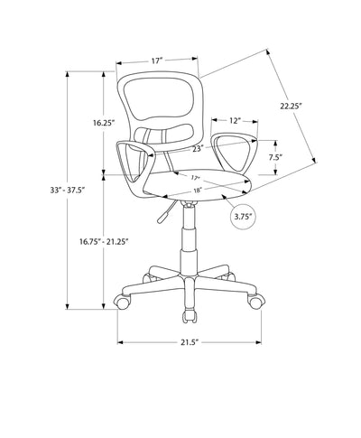 Office Chair, Adjustable Height, Swivel, Ergonomic, Armrests, Computer Desk, Work, Juvenile, Grey Mesh, Black Metal, Contemporary, Modern
