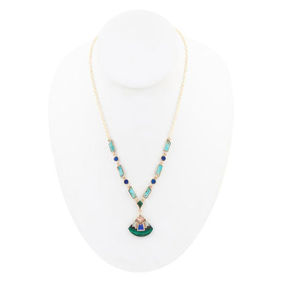 Art Deco Colorful Inlay Golden Necklace
