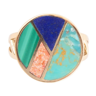 Art Deco Colorful Inlay Golden Ring