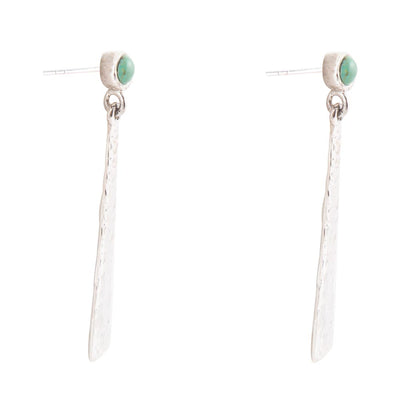 Aztec Blue Turquoise and Sterling Silver Linear Drop Earrings