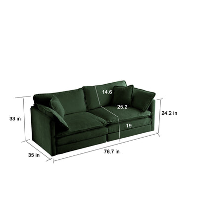 Chenille Two-Seater Sofa with 1 Footrest, 2 Seater L-Shaped Sectional with Ottoman,Loveseat with Ottoman for Small Living Space, Green Chenille