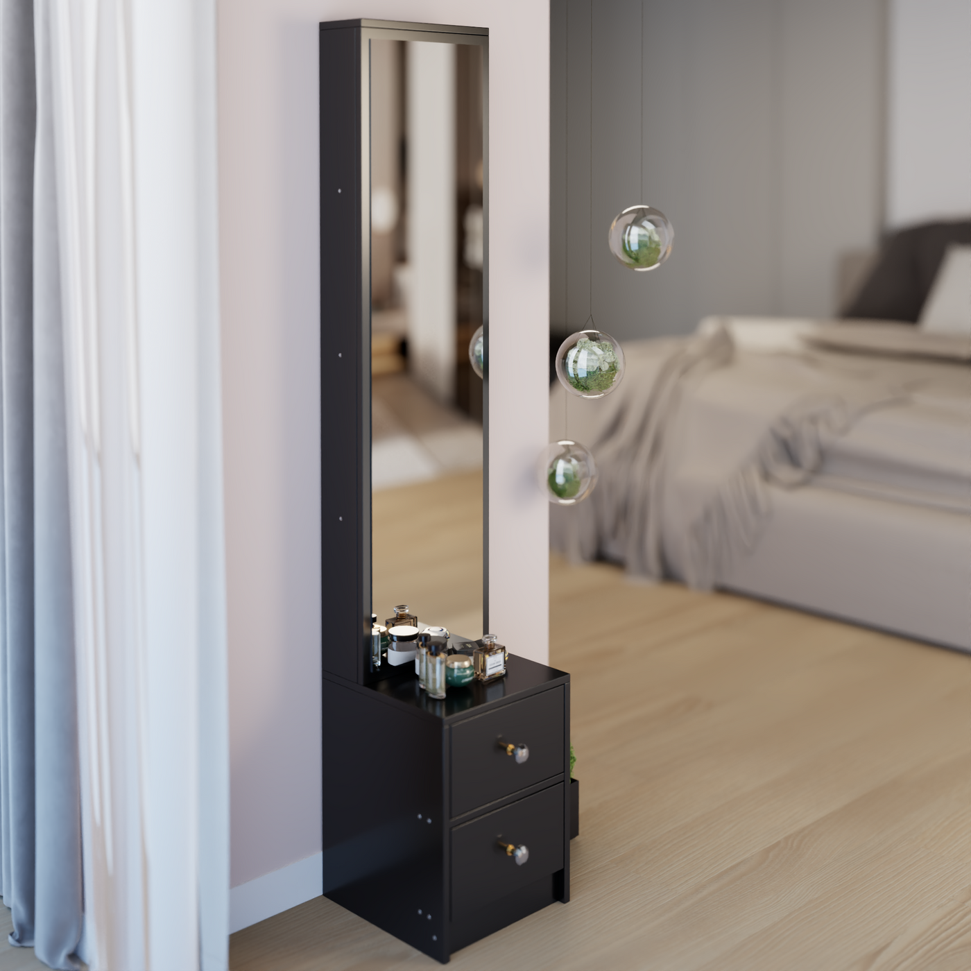 Length 11.8' x Width 15.7' x Height 63' Simple Stylish Dressing Mirror Cabinet, Full Body Mirror Cabinet, Extra Large Mirror, Multi Layer High Capacity Storage, Use Alone or In Conjunction With Vanity