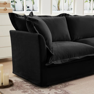 Slipcovered U Shape Sectional Wide and Deep Seat Sofa Couch, 4 Seater Sofa with French Edges Design Multiple Big Pillows, Soft Deep Seat Comfy Cloud Couch for Living Room, Apartment, Chenille Fabric