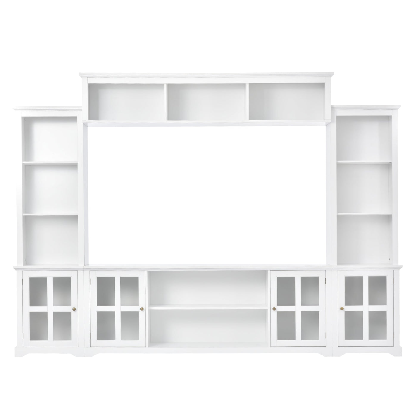 [VIDEO provided] ON-TREND Minimalism Entertainment Wall Unit with Bridge, Modern TV Console Table for TVs Up to 70', Multifunctional TV Stand with Tempered Glass Door, White (Old SKU: SD000009AAK)
