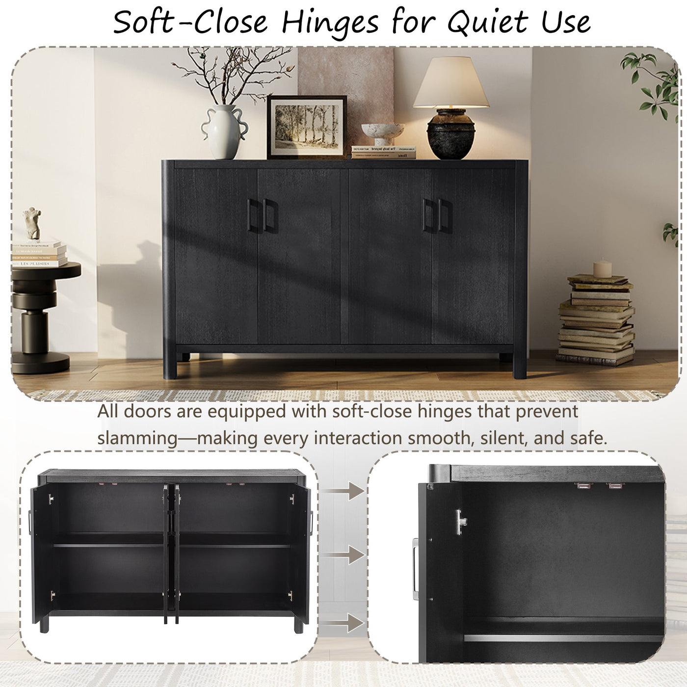 Mirod Farmhouse Style 4-Door Cabinet with Natural Finish, A Rustic Accent for Entryways or Small Spaces