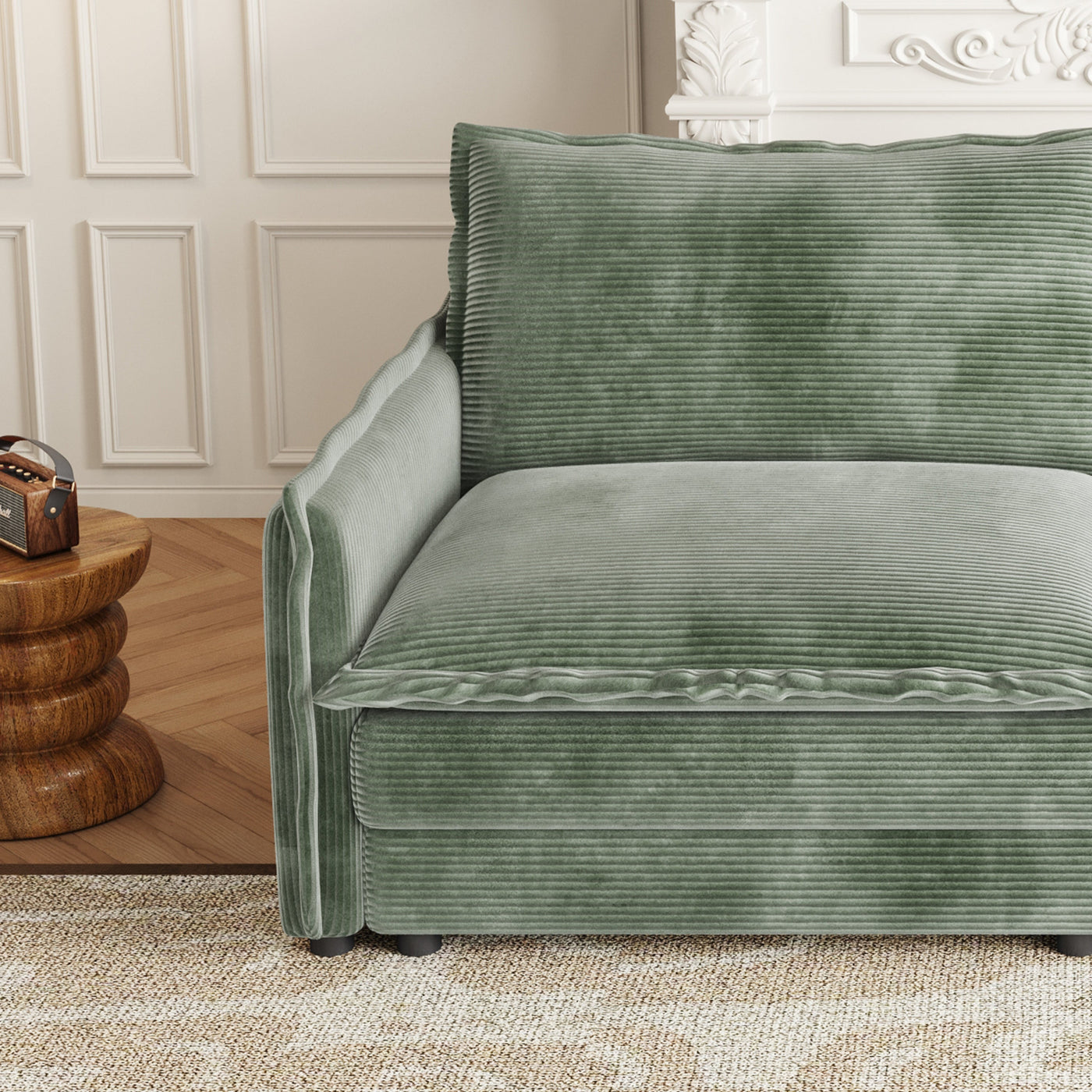 Corduroy Fabric Loveseat Sofa Couch with 1 Footrest for Living Room,2 Seater L-Shaped Sectional with Ottoman, Upholstered Large Size Deep Seat 2-Seat Sofa with 2 cushions