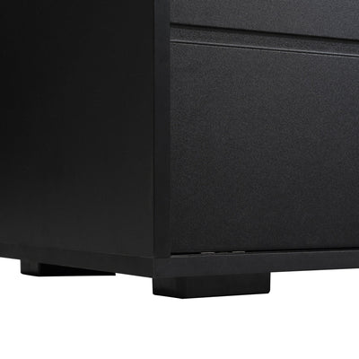 ON-TREND Modern TV Stand with Fluted Glass Door for TVs Up to 100', Media Console with Sliding Door & 2 Drawers, Free-Combination Entertainment Center with LED Light for Living Room, Bedroom, Black