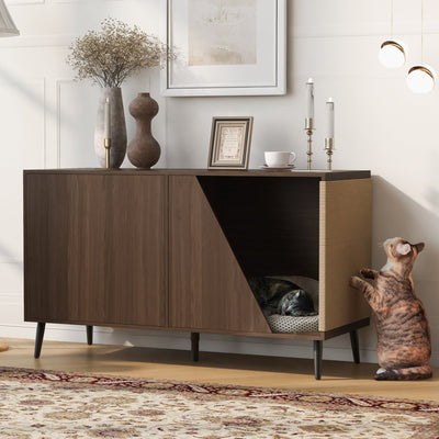 Furniture Style 2 in 1 Mid-century Modern Walnut Cabinet Side Table Design With Spring-loaded door Storage