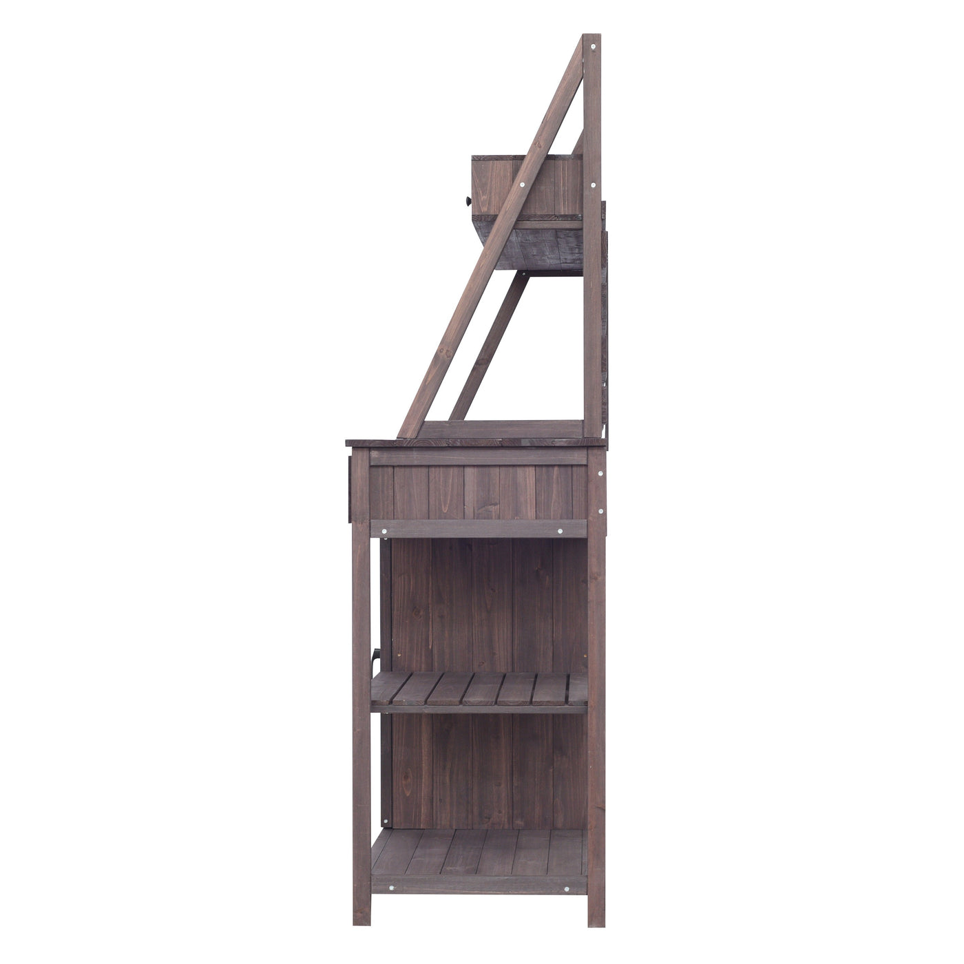 Brown Fir Wood Potting Bench - 5-Drawer Garden Workstation with Slatted Back Panel & Storage Cabinet