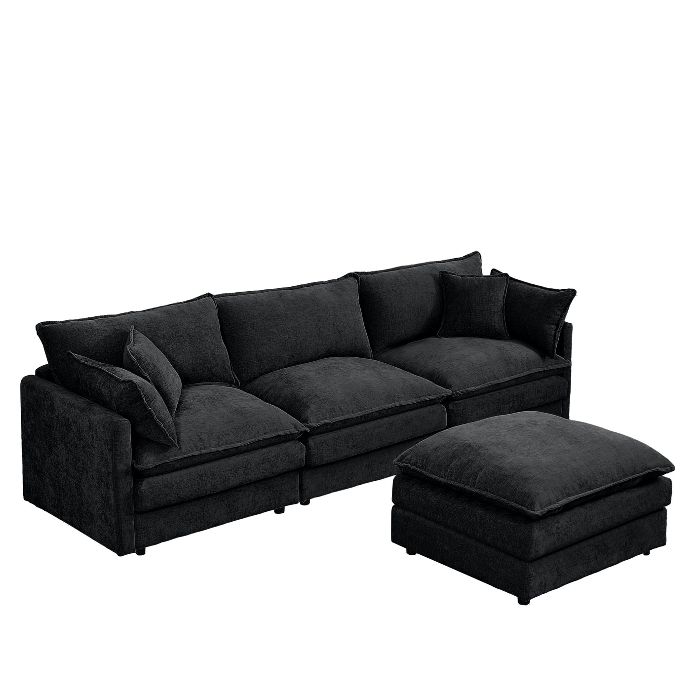Modular Sectional Sofa, 105 Inch L Shaped Couch Set, Comfy Cloud Couches with Movable Ottoman, Black Chenille