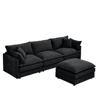 Modular Sectional Sofa, 105 Inch L Shaped Couch Set, Comfy Cloud Couches with Movable Ottoman, Black Chenille
