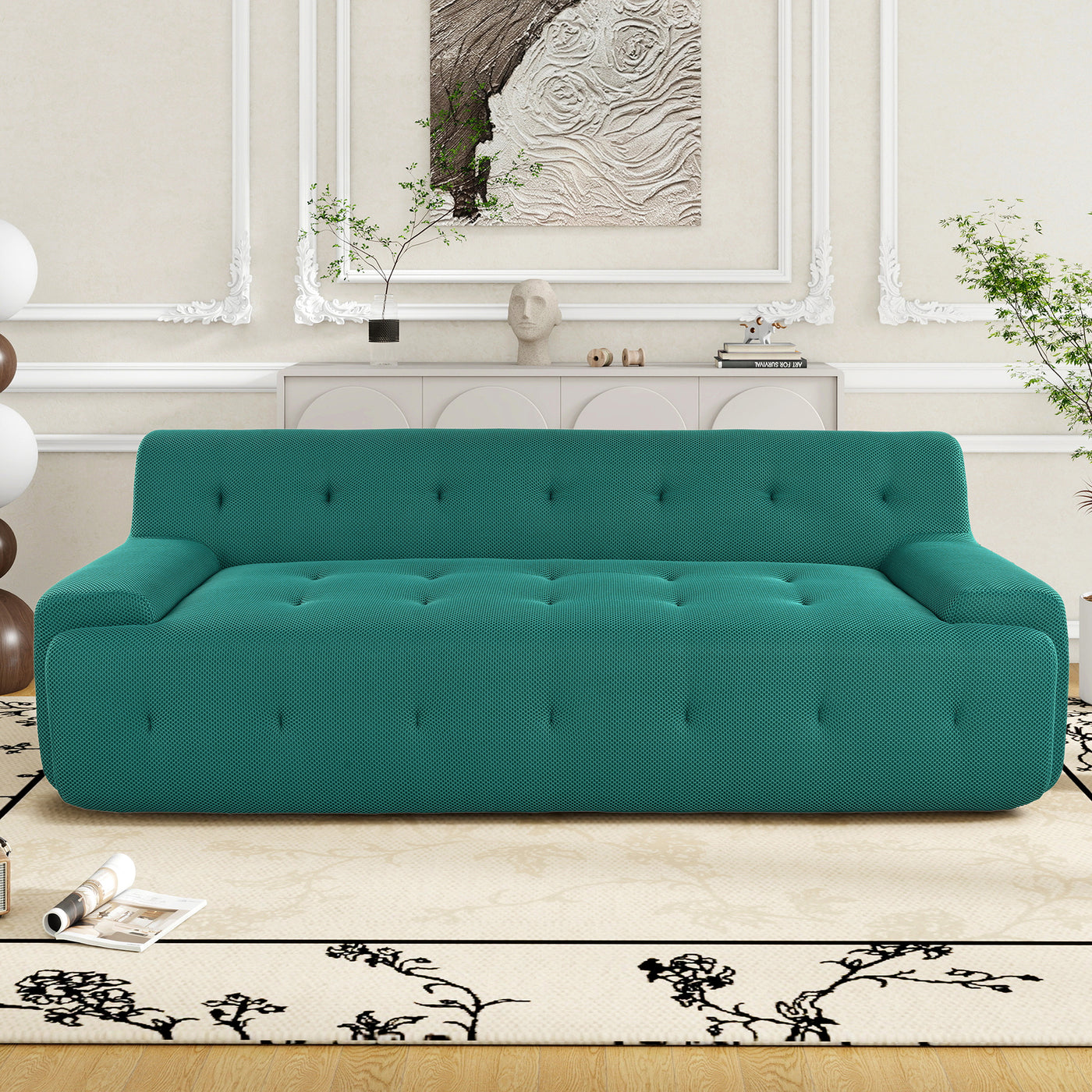 U_Style 86.2'' Modern Minimalist Style Tufted Design Upholstered Sofa, 3-Seat Compression Sofa for Living Room, Bedroom, and Apartment