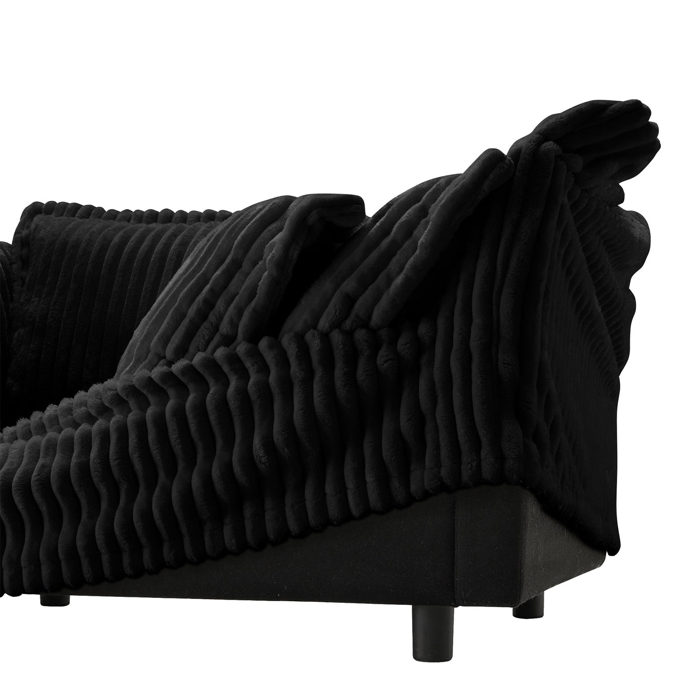 Slipcovered Long Sofa, 4 Seater Sofa with Removable Cover, Extra Deep Couch for Living Room, Corduroy Fabric Cloud Like Comfy Sofa Couch, Black Corduroy Fabric