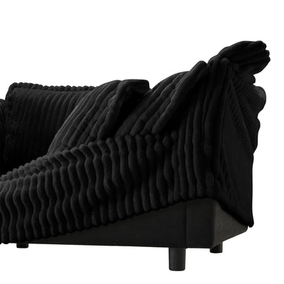 Slipcovered Long Sofa, 4 Seater Sofa with Removable Cover, Extra Deep Couch for Living Room, Corduroy Fabric Cloud Like Comfy Sofa Couch, Black Corduroy Fabric
