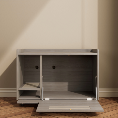 Gray Cat Litter Box Enclosure,Hidden Litter Box Furniture with top side fence,Wooden Pet House Side End Table, Storage Cabinet Bench for Living Room,,Bedroom, Fit Most of Litter Box