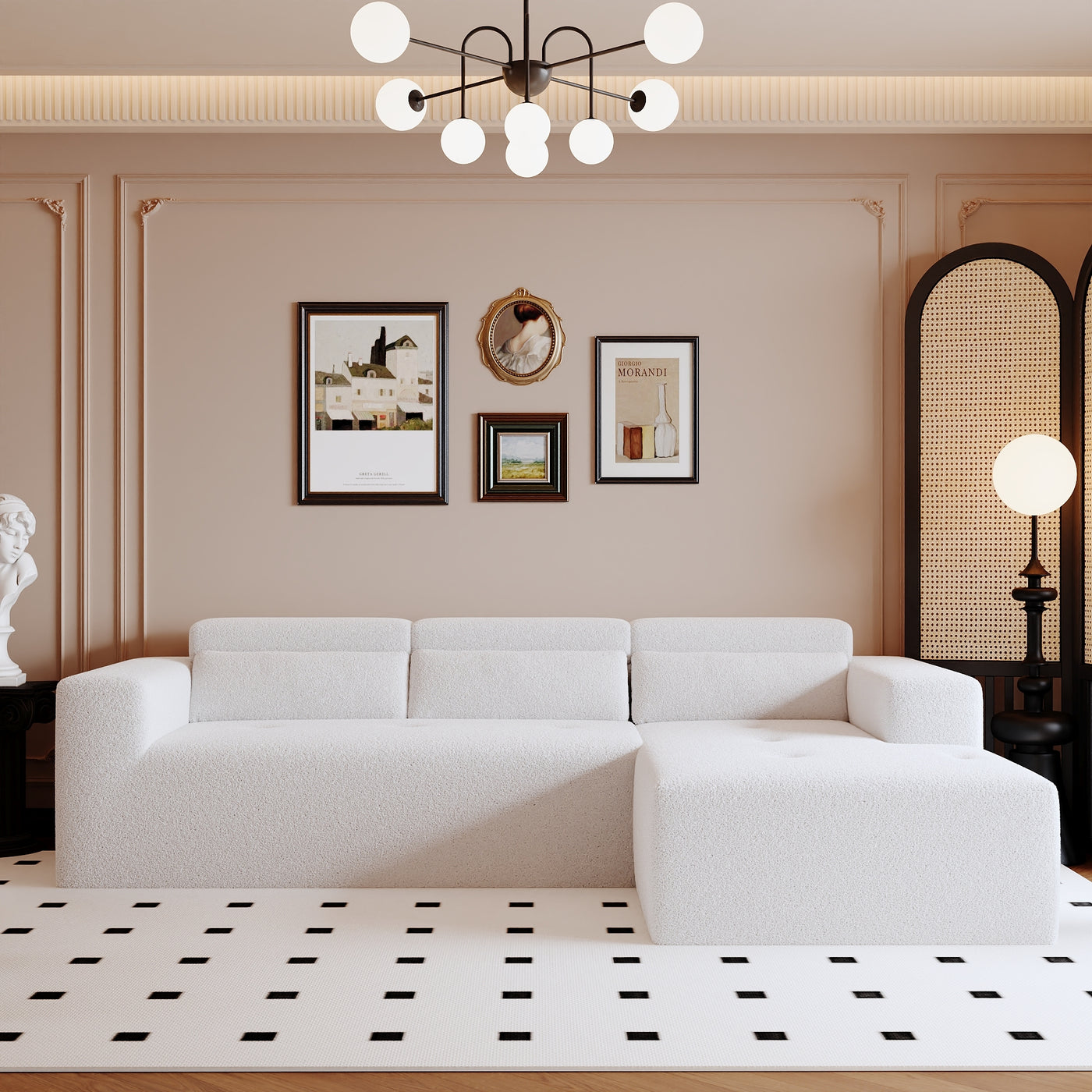 109'' Modern Modular Sectional Sofa,  Teddy Fabric L Shaped Couch, 3 Seat Corner Sofa Couch, Modern Upholstered Couch with Chaise & Pillows for Living Room Apartment, No Assembly Required