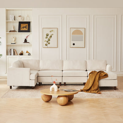 Modern Modular Sectional couch,6 Seaters Sleeper Sofa Upholstered Corduroy Free Combination Sofa(Beige)