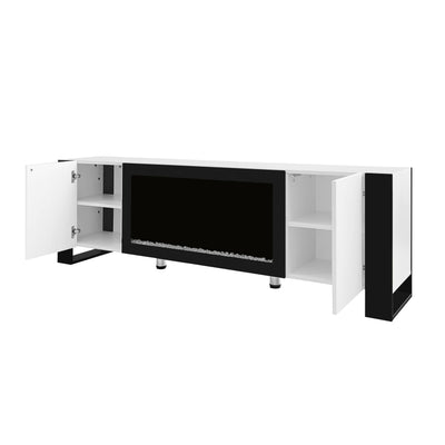 ON-TREND Modern TV Stand with 34.2' Non-heating Electric Fireplace, High Gloss Entertainment Center with 2 Cabinets, Media Console for TVs up to 78', White