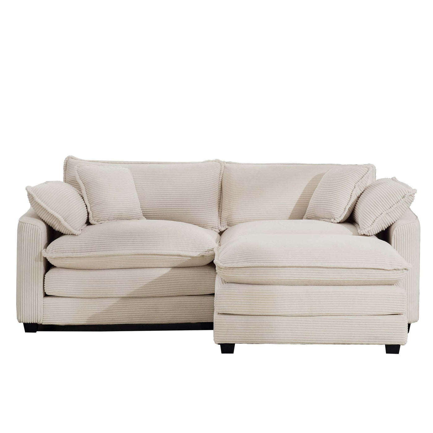 Light Beige Corduroy L-Shaped Two-Seater Sofa with Ottoman for Small Living Spaces