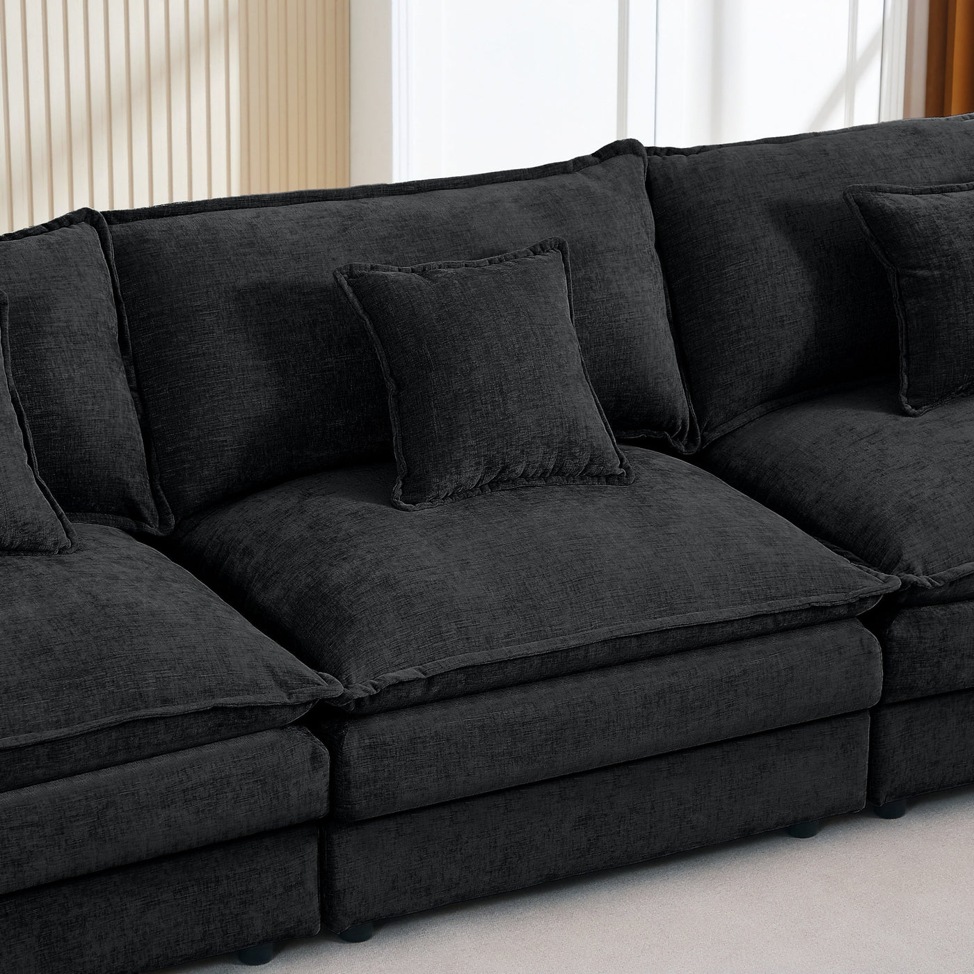 Modular Sectional Sofa, 105 Inch L Shaped Couch Set, Comfy Cloud Couches with Movable Ottoman, Black Chenille