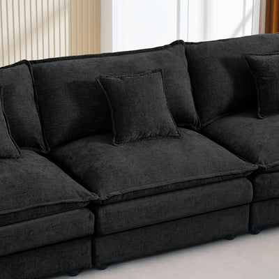 Modular Sectional Sofa, 105 Inch L Shaped Couch Set, Comfy Cloud Couches with Movable Ottoman, Black Chenille