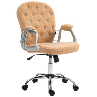 Vinsetto Teddy Fleece Home Office Chair, Button Tufted Desk Chair with Padded Armrests, Adjustable Height and Swivel Wheels, Khaki