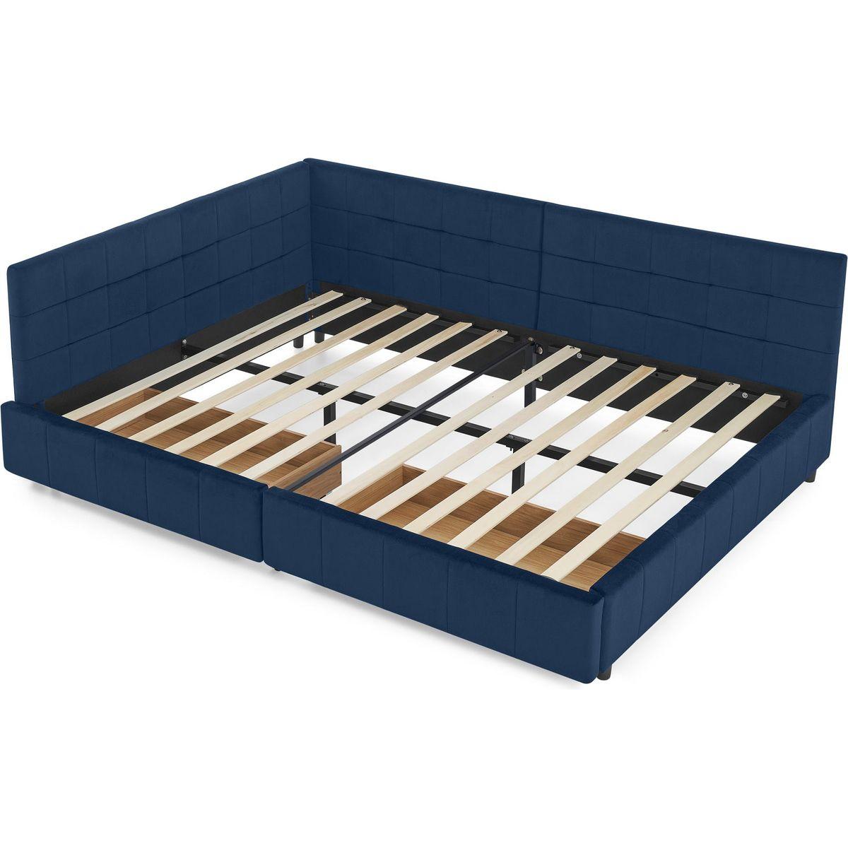 Full Size Storage Upholstered Tufted Bed Frame, Sofa Bed Frame with Comfortable Backrest and Armrests, Full Size Bed for Bedroom, Living Room,Velvet, DARK BLUE(80.5''*59''*29.5'')