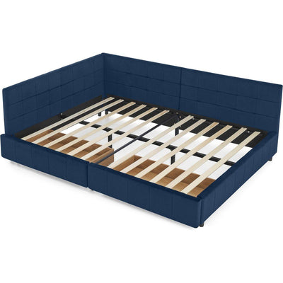 Full Size Storage Upholstered Tufted Bed Frame, Sofa Bed Frame with Comfortable Backrest and Armrests, Full Size Bed for Bedroom, Living Room,Velvet, DARK BLUE(80.5''*59''*29.5'')