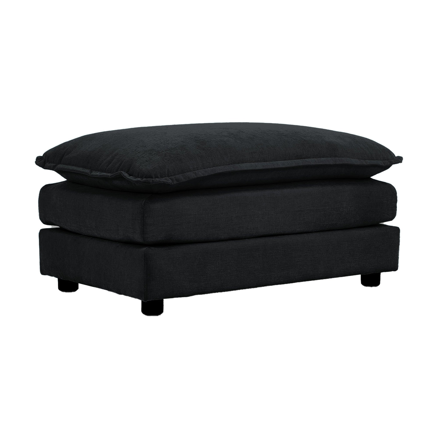 Chenille Two-Seater Sofa with 1 Footrest, 2 Seater L-Shaped Sectional with Ottoman,Loveseat with Ottoman for Small Living Space, Black Chenille