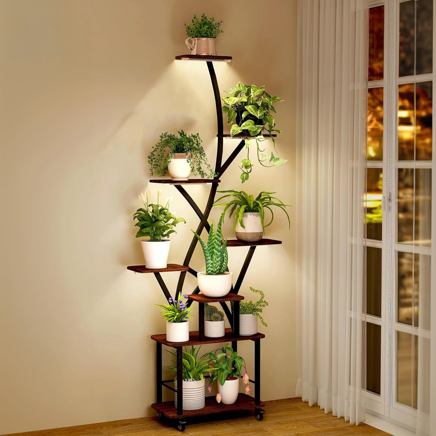 Plant Stand Indoor with Grow Light, 8-Tiered 64' Tall Indoor Plant Shelves for Multiple Plants, Large Metal Plant Shelf, Lighted Plant Stand for Indoor, Balcony, Living Room