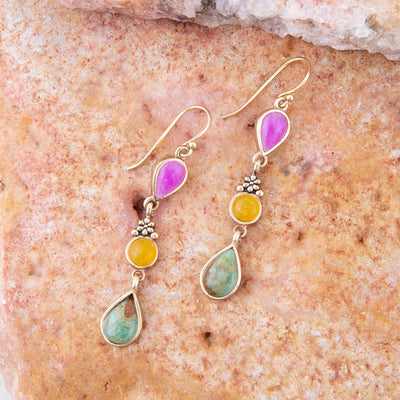 Barcelona Multistone Linear Golden Drop Earrings