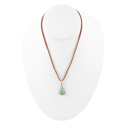 Basic Turquoise and Sterling Silver Pendant Leather Necklace