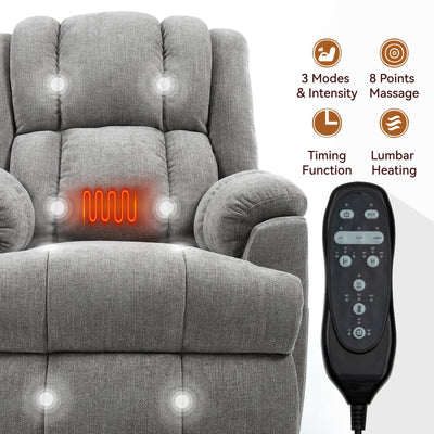 Dual Motor Heat Massage Infinite Position Up to 350 LBS Electric Power Lift Recliners with Power-Remote, Medium-firm and Heavy Duty, Light Grey