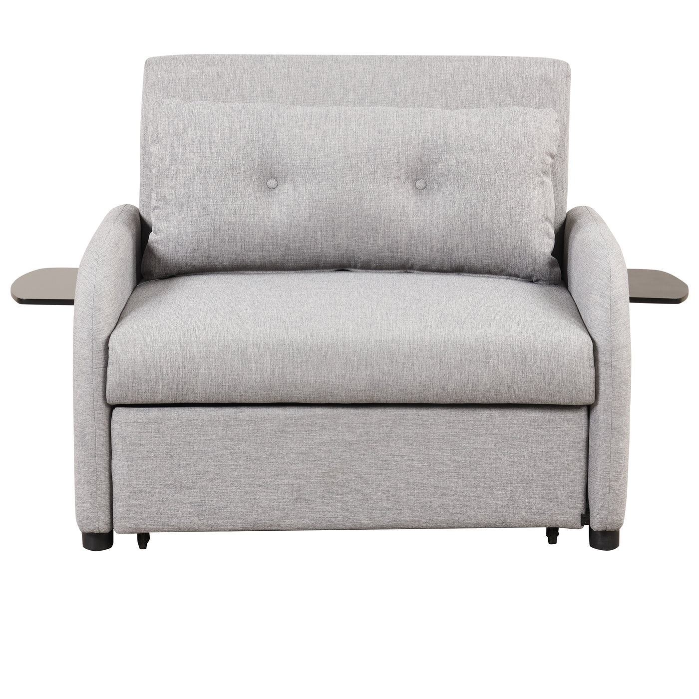 3-in-1 Pull Out Sofa Sleeper with Wing Table and USB Charge, Gray Linen, Iron Frame, 36.2-71.7'D x 42.9'W x 35.8'H