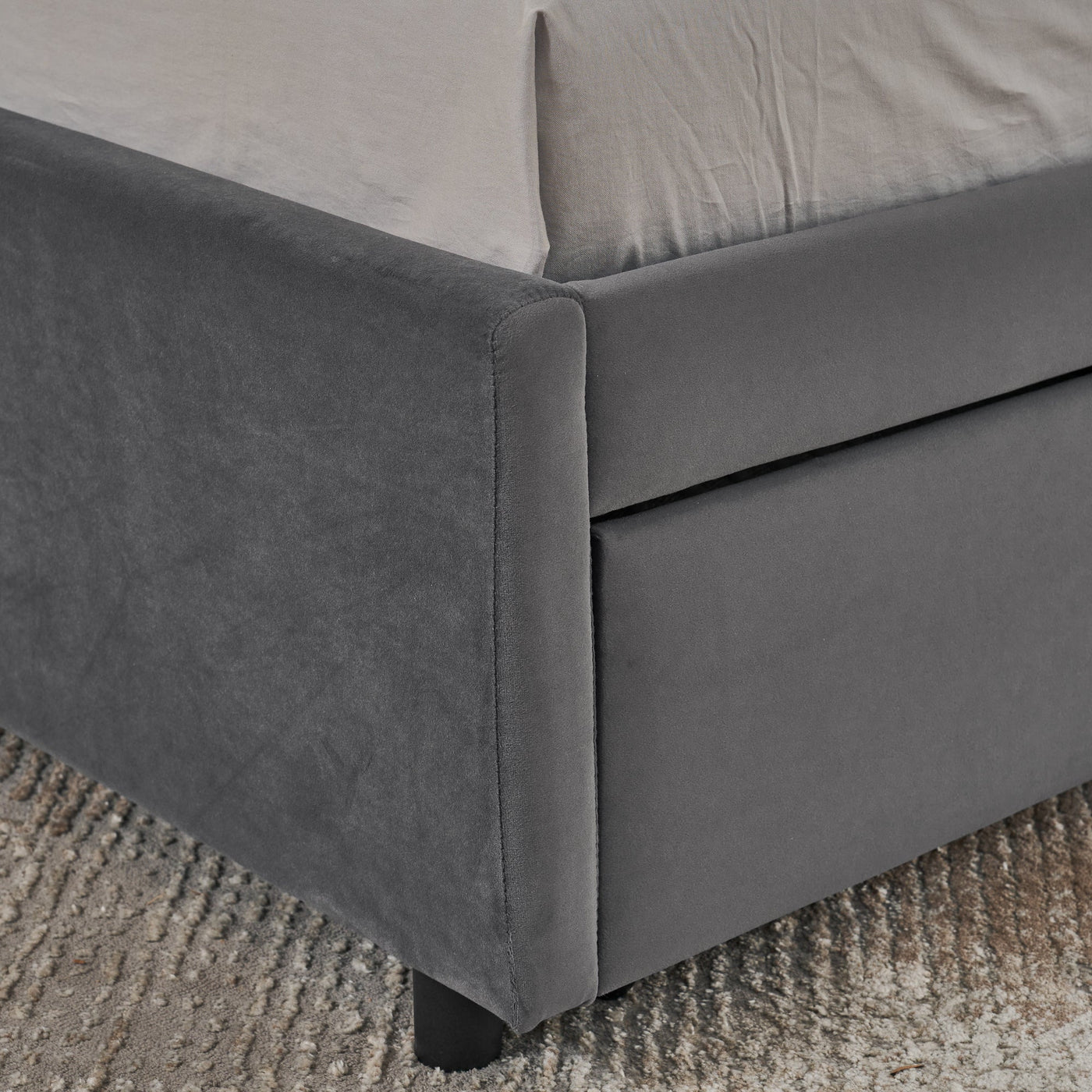 Full Size Upholstered Tufted Bed Frame with Two Drawers, Sofa Bed Frame with Comfortable Backrest and Armrests, Velvet, Grey(79.5''x58''x25'')