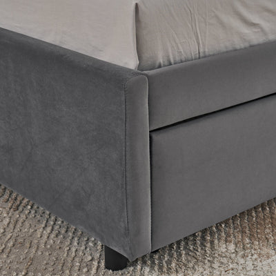 Full Size Upholstered Tufted Bed Frame with Two Drawers, Sofa Bed Frame with Comfortable Backrest and Armrests, Velvet, Grey(79.5''x58''x25'')