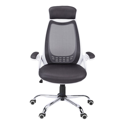Office Chair, Adjustable Height, Swivel, Ergonomic, Armrests, Computer Desk, Work, Grey Mesh, Chrome Metal, Contemporary, Modern