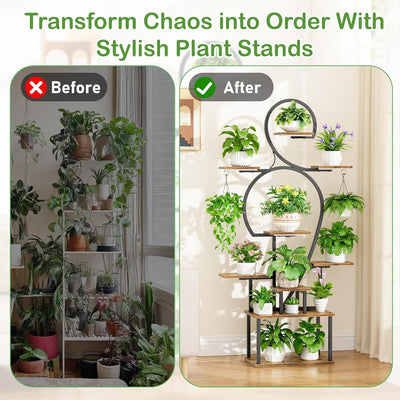 Plant Stand Indoor with Grow Light, 9-Tiered 63' Tall Indoor Plant Shelves for Multiple Plants, Large Metal Plant Shelf, Lighted Plant Stand for Indoor, Balcony, Living Room
