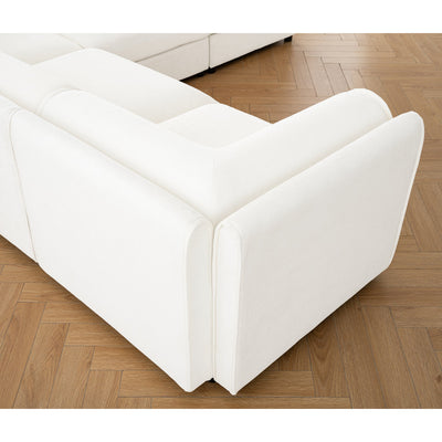 Stylish Modern Fabric 2-Seater Sofa with Ottoman Storage, White Chenille, Cylindrical Backrest and Armrests