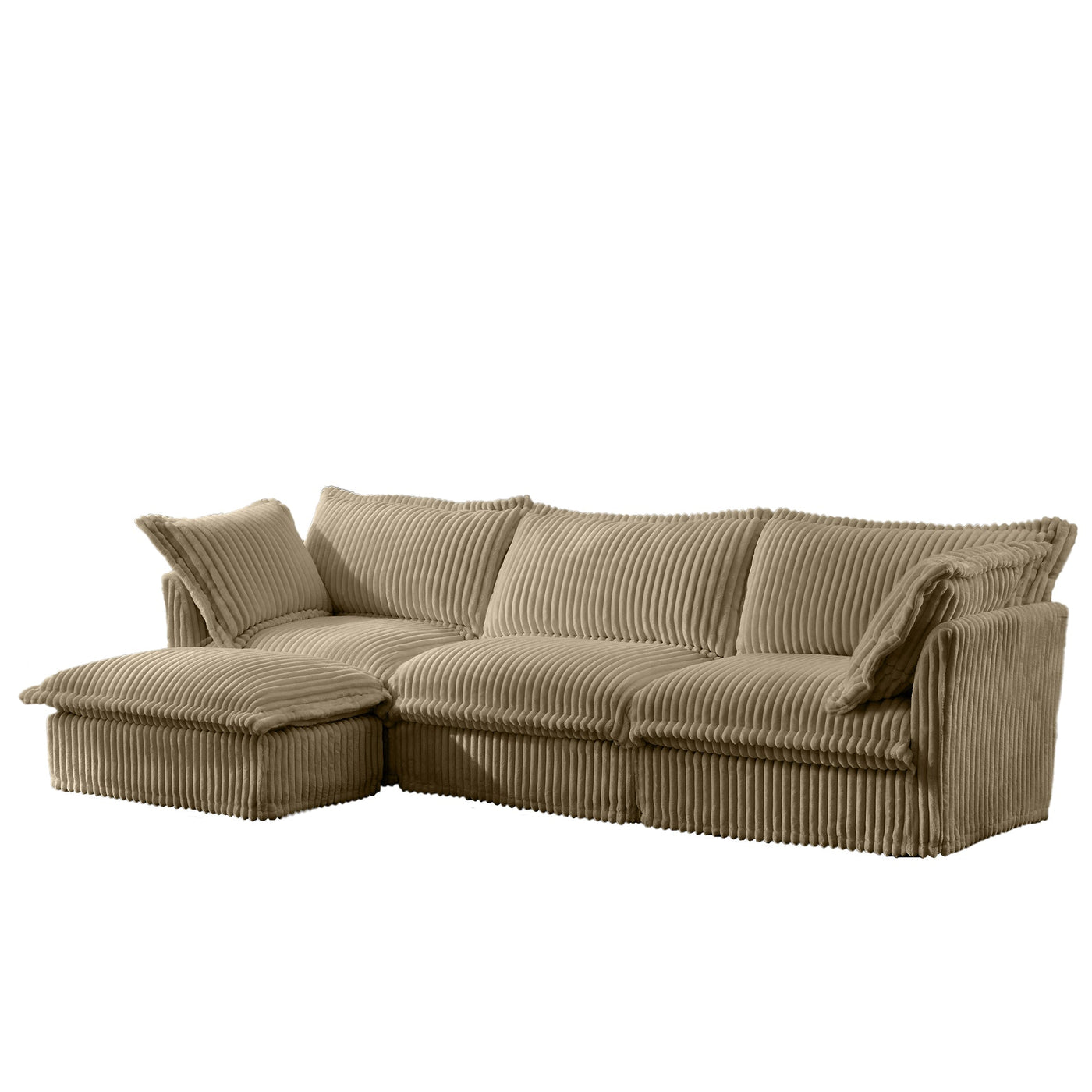 L-Shaped Slipcovered Sectional Sofa Couch, Comfy Deep Seat Cloud Couch with Convertible Ottoman & 2 Big Pillows, Modern Oversized 3 Seater Slipcovered Sofa Set for Living Room Office, Camel Corduroy