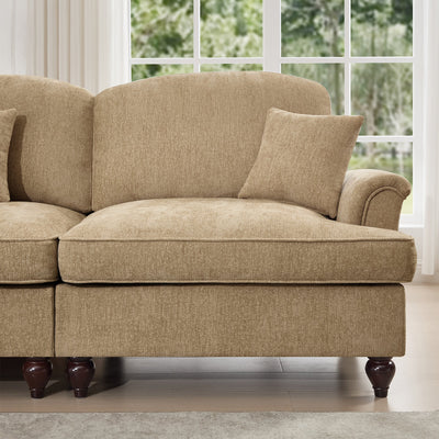 Classic U Shape 4 Seater Modular Sectional Sofa Couch with Flared Arms and Removable Ruffles Pleats Skirts and Spindle Legs, Chenille Deep Seat Cloud Sofa with Movable Ottomans, Light Coffee
