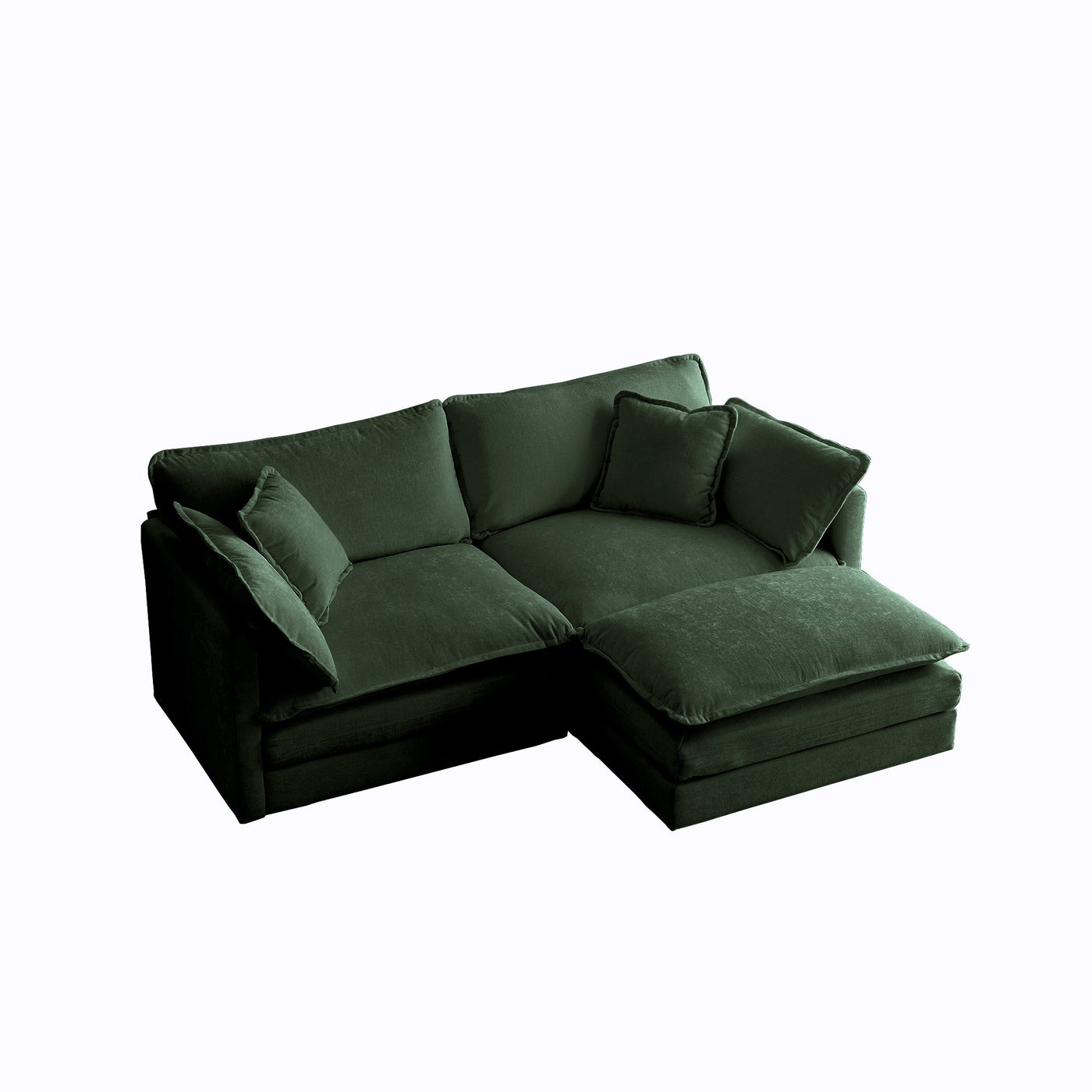 Chenille Two-Seater Sofa with 1 Footrest, 2 Seater L-Shaped Sectional with Ottoman,Loveseat with Ottoman for Small Living Space, Green Chenille