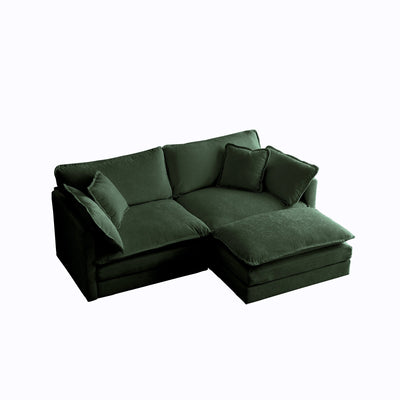 Chenille Two-Seater Sofa with 1 Footrest, 2 Seater L-Shaped Sectional with Ottoman,Loveseat with Ottoman for Small Living Space, Green Chenille
