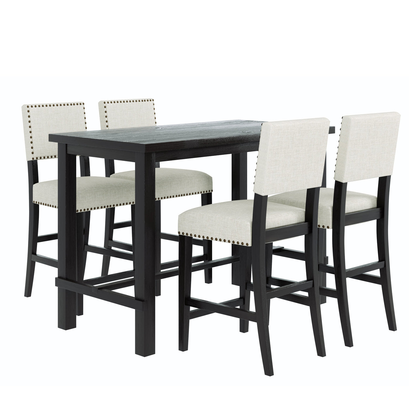 TREXM Classic Elegant 5-Piece Counter Height Dining Set with Table and 4 Chairs in Espresso and Beige