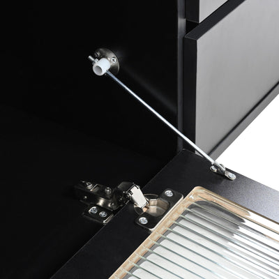 ON-TREND Modern TV Stand with Fluted Glass Door for TVs Up to 100', Media Console with Sliding Door & 2 Drawers, Free-Combination Entertainment Center with LED Light for Living Room, Bedroom, Black