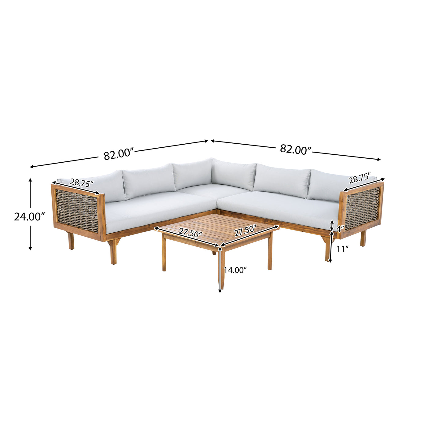 SECTIONAL SEATING GROUP WITH WATERPROOF CUSHIONS - PREMIUM OUTDOOR SOFA SET(LIGHT GRAY CUSHION)